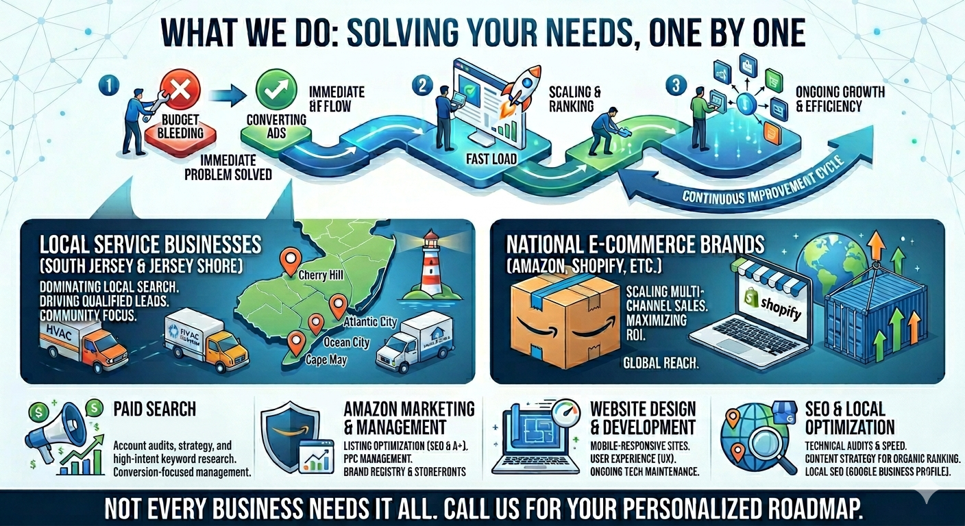 Infographic: What Baz Strategy does – solving local and national digital marketing needs one by one