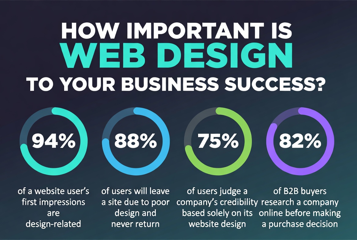 Web design statistics showing the impact of professional website design on business performance and conversions