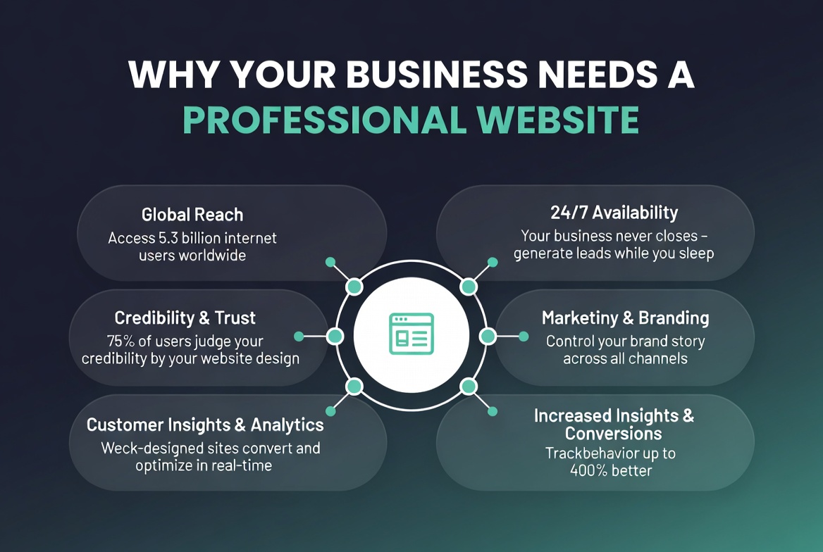 Infographic showing why every local business needs a professional website to compete online in 2025